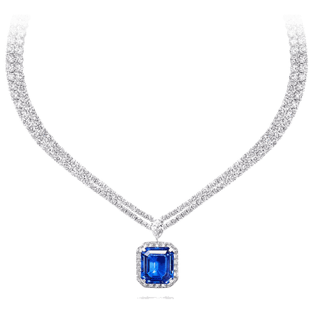 Sapphire and Diamond Necklace, 17.22 ct emerald cut Burmese sapphire | Graff