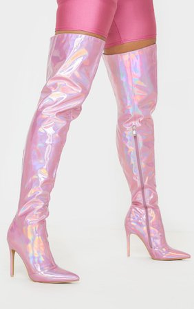 ROSE HOLOGRAPHIC STILETTO THIGH HIGH BOOT