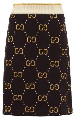 Gg Jacquard Wool Blend Mini Skirt - Womens - Black Multi
