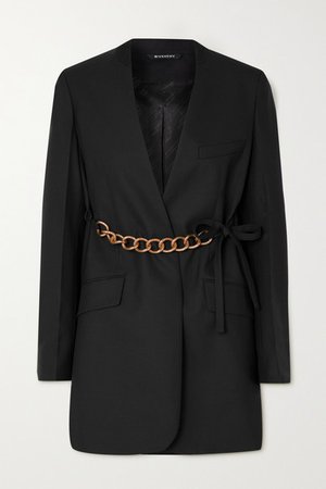 Chain-embellished Wool Wrap Blazer - Black