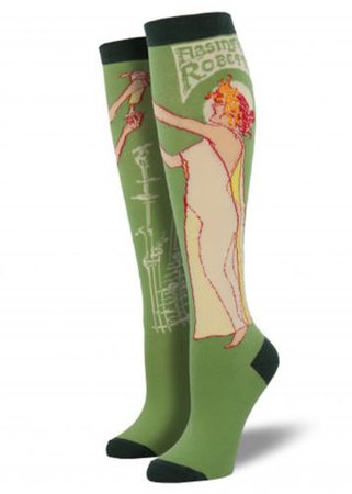 Absinthe Girl Knee High Socks - Socksmith sage green art nouveau novelty socks 848292021101 | eBay