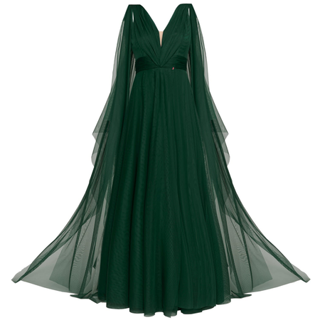 green strapless chiffon gown