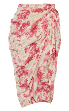 Fuschia Tie Dye Ruched Side Midi Skirt | PrettyLittleThing USA