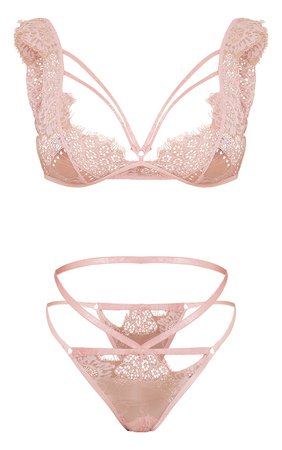Baby Pink Harness Strap Lace Shoulder Lingerie Set | PrettyLittleThing