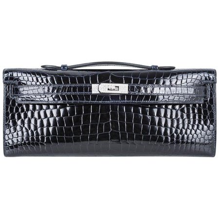 Hermes Diamond Kelly Cut Blue Marine Crocodile Clutch Bag Exquisite For Sale at 1stdibs