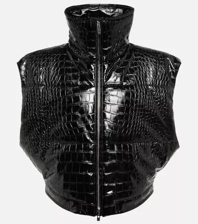Alaïa - Padded croc-effect shell vest | Mytheresa