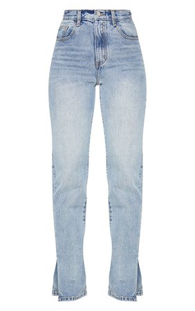 Vintage Wash Long Leg Split Hem Straight Jeans | PrettyLittleThing