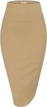 MINEFREE Women's Premium High Waist Nylon Ponte Stretch Office Pencil Skirt (S-3XL) at Amazon Women’s Clothing store