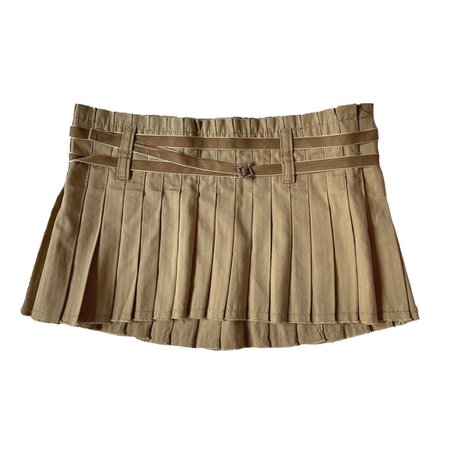 tan pleated mini skirt with velvet velour belt