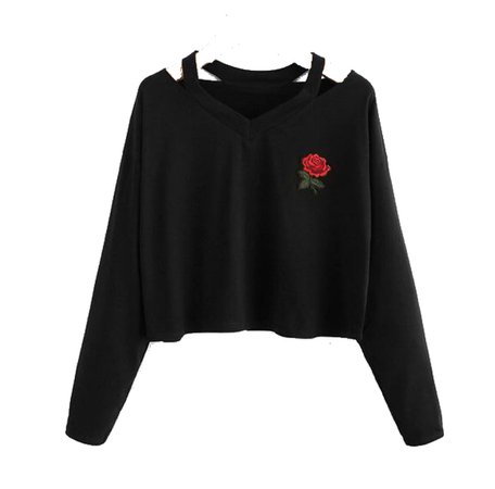 black aesthetic rose sweater crop top