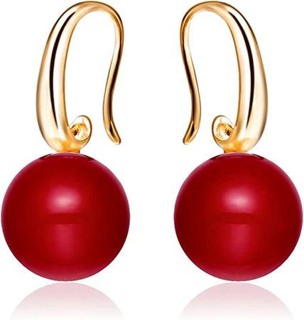 Amazon.com: Merdia Charming Earrings Drop Simulated Pearl Hook Earrings 12MM Red: Clothing, Shoes & Jewelry