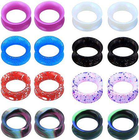 *clipped by @luci-her* Jewseen Ear Gauges Tunnels 16Pcs Soft Silicone Gauges