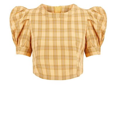 Pink Vanilla Pale Yellow Check Puff Sleeve Top | New Look