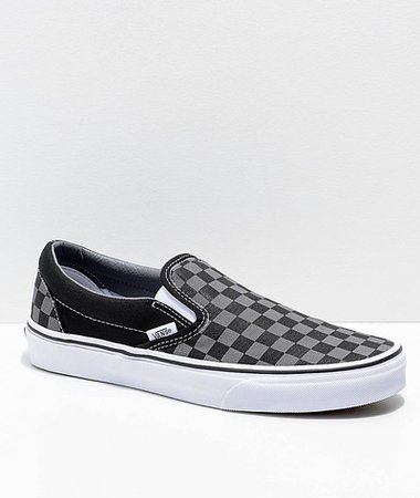 Mens Grey Skate Shoes - Vans Slip-On Black & Pewter Checkered Skate Shoes Dark Grey - D Treads