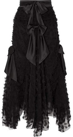 Bow-detailed Appliquéd Tulle Maxi Skirt - Black
