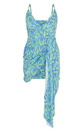 Blue Snake Slinky Drape Strappy Bodycon Dress | PrettyLittleThing USA