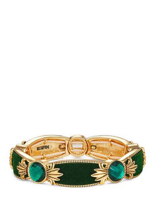 Napier Gold Tone Green Velvet Stretch Bracelet
