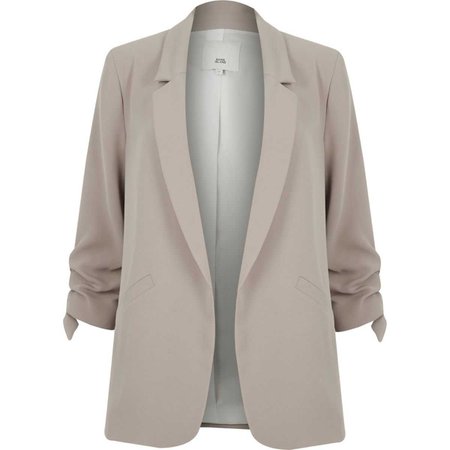 Beige rouche sleeve open front blazer - Blazers - Coats & Jackets - women