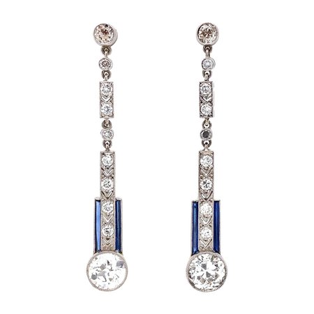Diamond Art Deco Platinum Drop Earrings Fine Estate Jewelry For Sale at 1stDibs