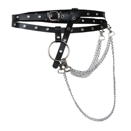 Lovoski Punk Leather Waist Belt Strap Harness Cincher Metal Chain Tassel