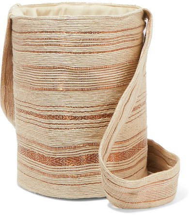 VERDI - Woven Raffia And Copper Bucket Bag