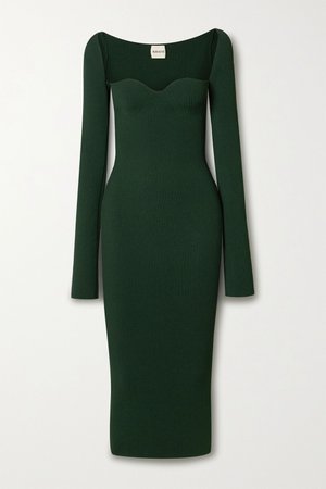 Green Beth ribbed-knit midi dress | Khaite | NET-A-PORTER