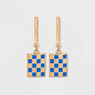 Bar Post With Checkerboard Charm Drop Earrings - Universal Thread™ : Target