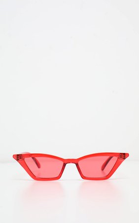 Red Narrow Slim Angular Cat Eye Sunglasses | PrettyLittleThing