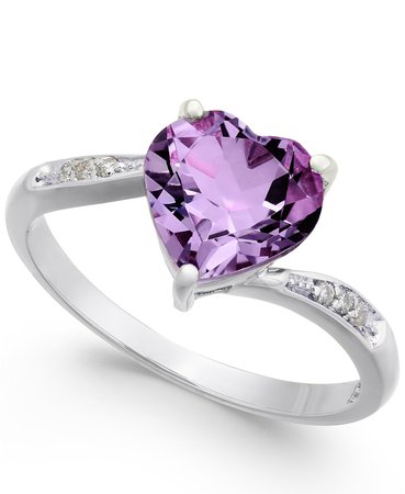 Macy's Amethyst & Diamond Accent Heart 14k White Gold Ring
