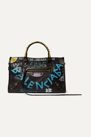 Classic City Printed Textured-leather Tote - Black