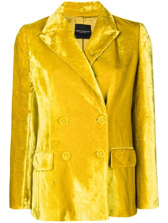 Erika Cavallini Double-Breasted Velvet Jacket - Yellow | ModeSens