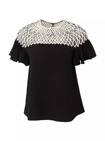 Shop Carolina Herrera Chalet Beaded & Embroidered Flutter-Sleeve Blouse | Saks Fifth Avenue