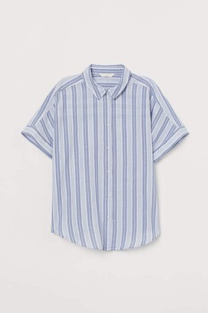 Short-sleeved Cotton Shirt - Blue