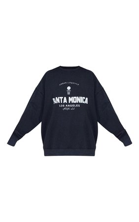 Black Santa Monica Downtown Washed Sweatshirt | PrettyLittleThing USA