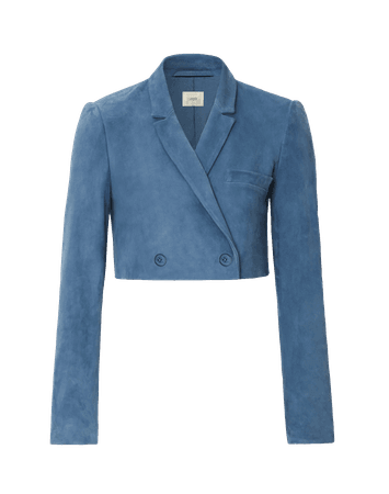 LIGHTWEIGHT SUEDE CROPPED DOUBLE BREASTED BLAZER