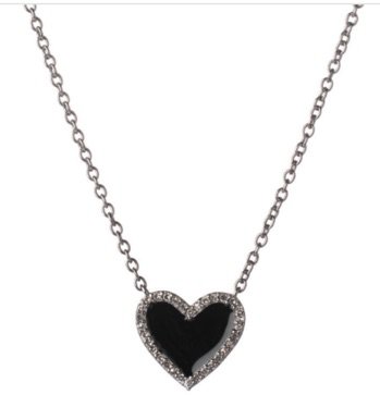 silver Diamond Mini Black  Heart Necklace