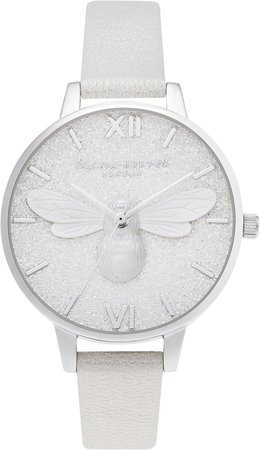 Lucky Bee Shimmer Leather Strap Watch, 34mm