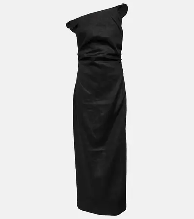 One Shoulder Linen Maxi Dress in Black - SIR | Mytheresa