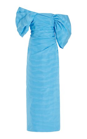 Strapless Draped Moire Faille Tea Length Gown By Oscar De La Renta | Moda Operandi