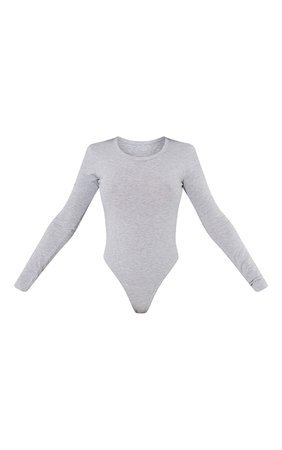 Grey Melange Round Neck Bodysuit | Tops | PrettyLittleThing USA