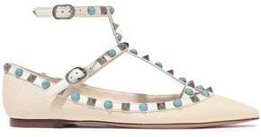 Rockstud Rolling Pebbled-leather Point-toe Flats