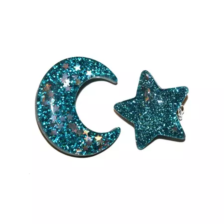 Blue Glitter Moon and Star Pin Set Glittery 90s Style Kawaii - Etsy Australia