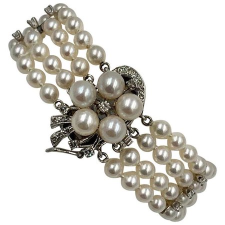 14k white gold diamond & pearl regency bracelet