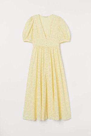Embroidered Cotton Dress - Yellow