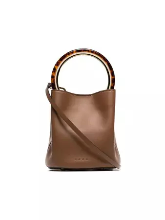 Marni Brown Pannier Resin Handle Leather Bucket Bag - Farfetch