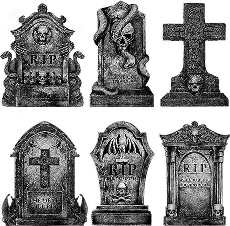Halloween Decorations Outdoor Graveyard Tombstones: 6ct Large Tombstones Halloween Decor Yard Signs with Stakes, 16" Tall Realistic Scary Skeleton RIP Gravestones Yard Lawn Outside for Kids Home Party : Patio, Lawn & Garden