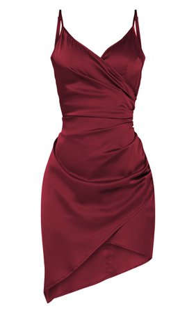 Shape Burgundy Satin Wrap Dress | PrettyLittleThing