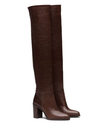 Prada knee-length mid-heeled boots brown 1W273MF0853LBM - Farfetch