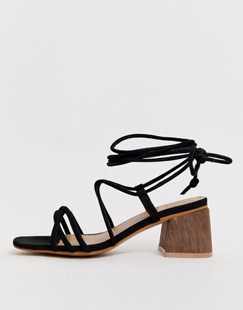 ASOS DESIGN Wide Fit Topaz strappy tie leg sandals in black | ASOS