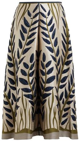 Leaf Jacquard Midi Skirt - Womens - Gold Multi